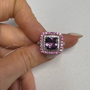 Suzy Levian Silver Purple Amethyst, White Topaz, Pink Sapphire Ring Size 7 NWT